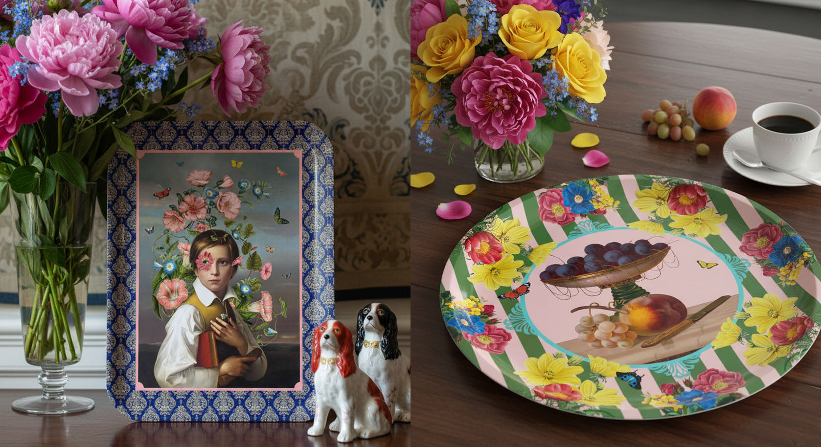 Plateau Décoratif JOSTOVO Russie – Peint à La Main – Métal Laqué – Signé – 33x25 Cm