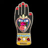 mouchkine jewelry haute couture brooch : a sublime hand with a heart full of flowers and rhinestones