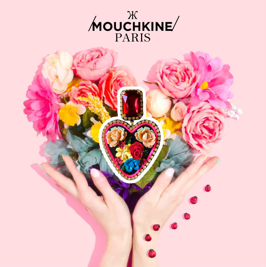 mouchkine jewelry heart floral statement earrings made in france