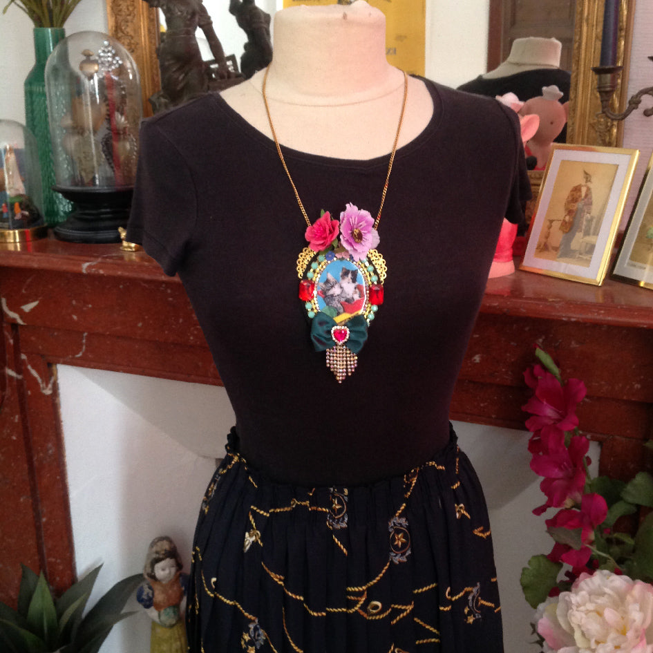 mouchkine jewelry kitsch and chic haute couture cats necklace handmade in france