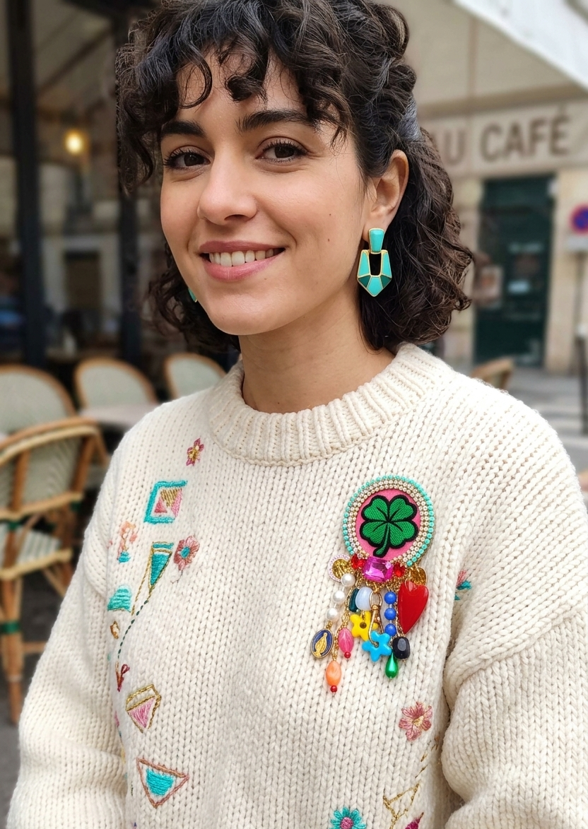 broche bijou fait main en France trèfle porte bonheur Mouchkine Jewelry