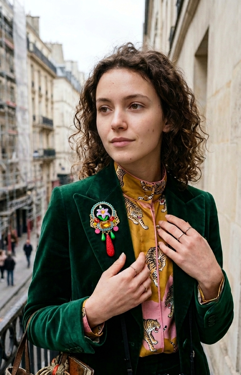 Broche florale colorée avec pendants — Pièce collector | Mouchkine Jewelry