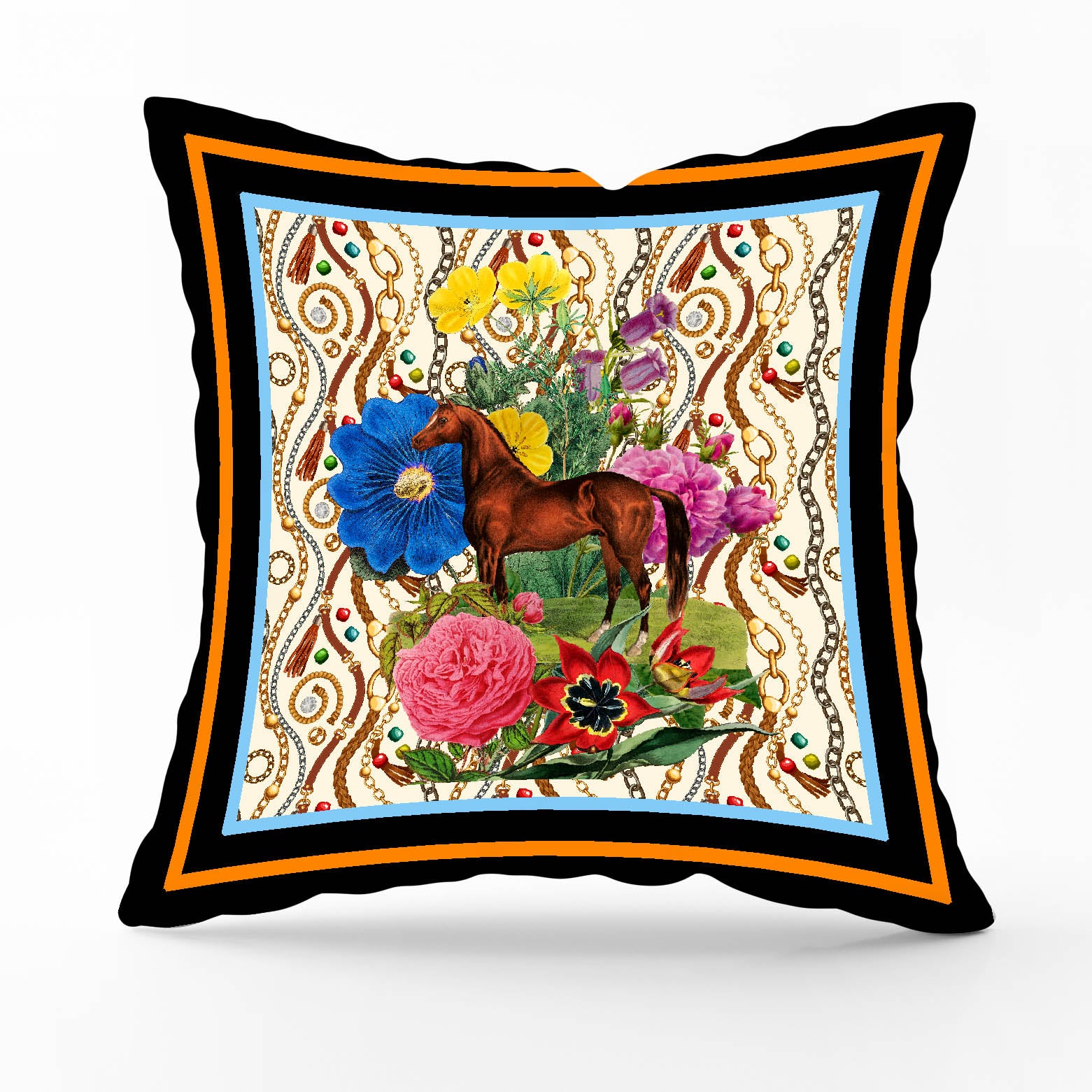 mouchkine paris housse de coussin en velour cheval et fleurs chic cushions cover luxury