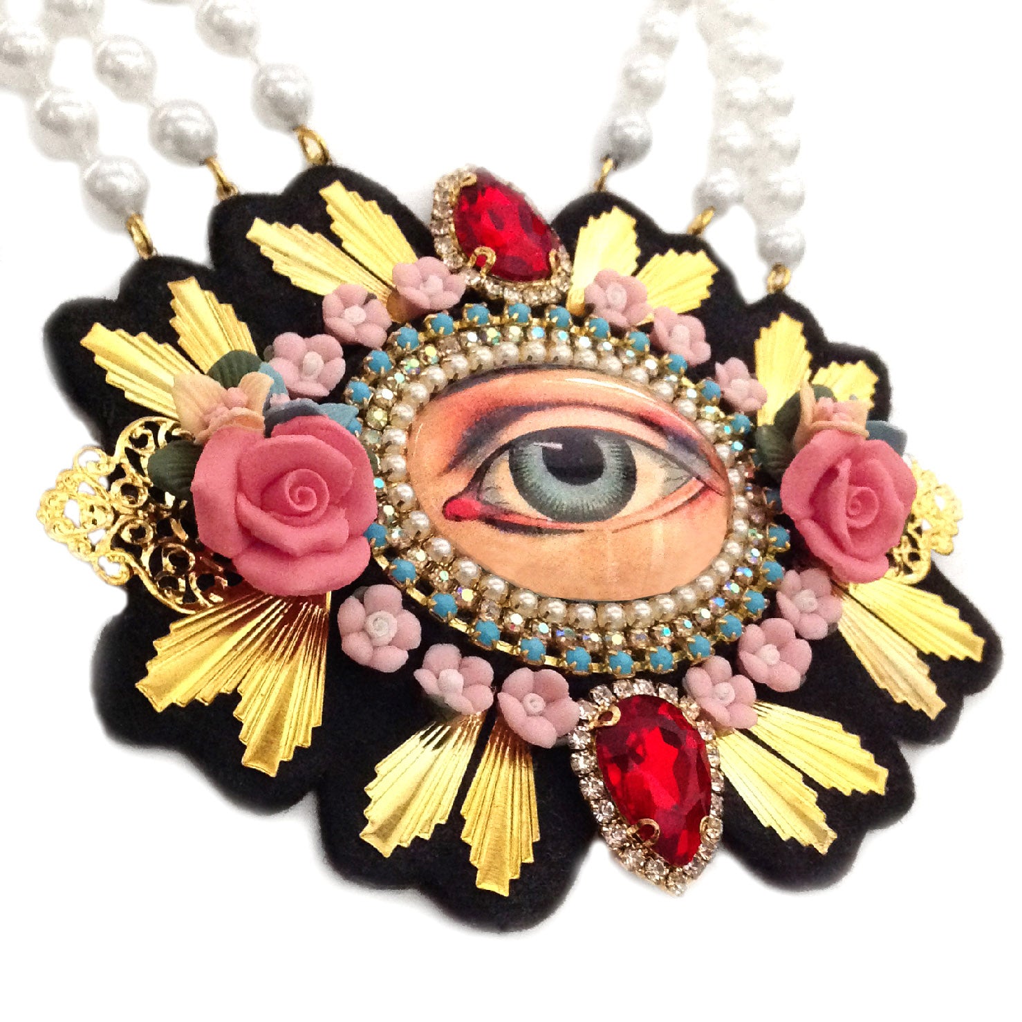 mouchkine jewelry a made in france haute couture eye necklace with ceramic flowers