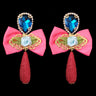 mouchkine jewelry chic bow earrings, pink and blue jewel, handmade in france.