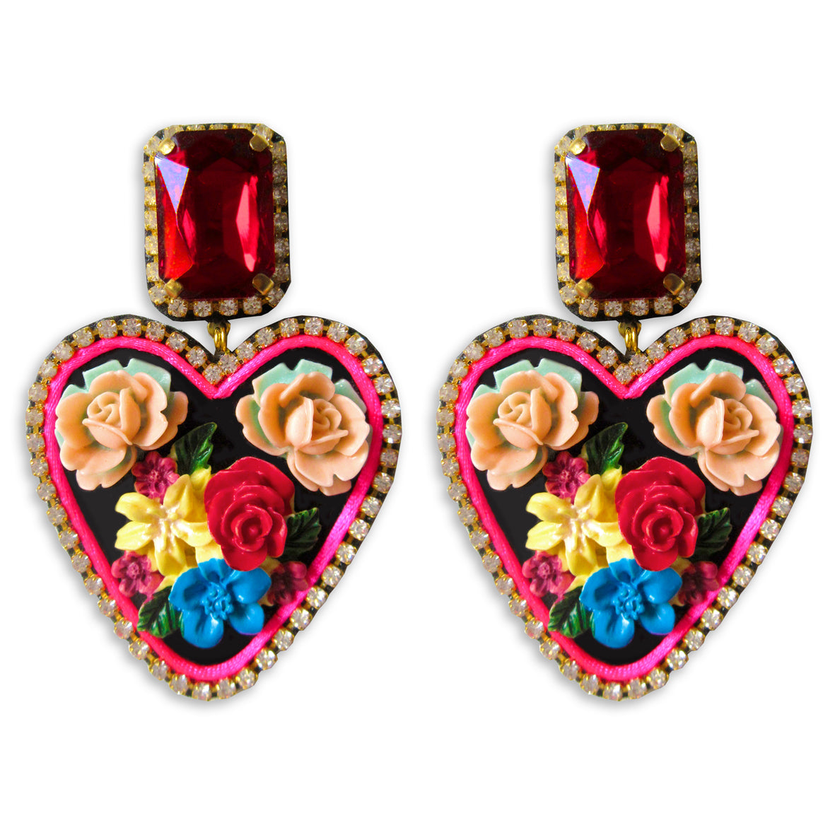 Mouchkine Jewelry floral heart haute couture earrings. 