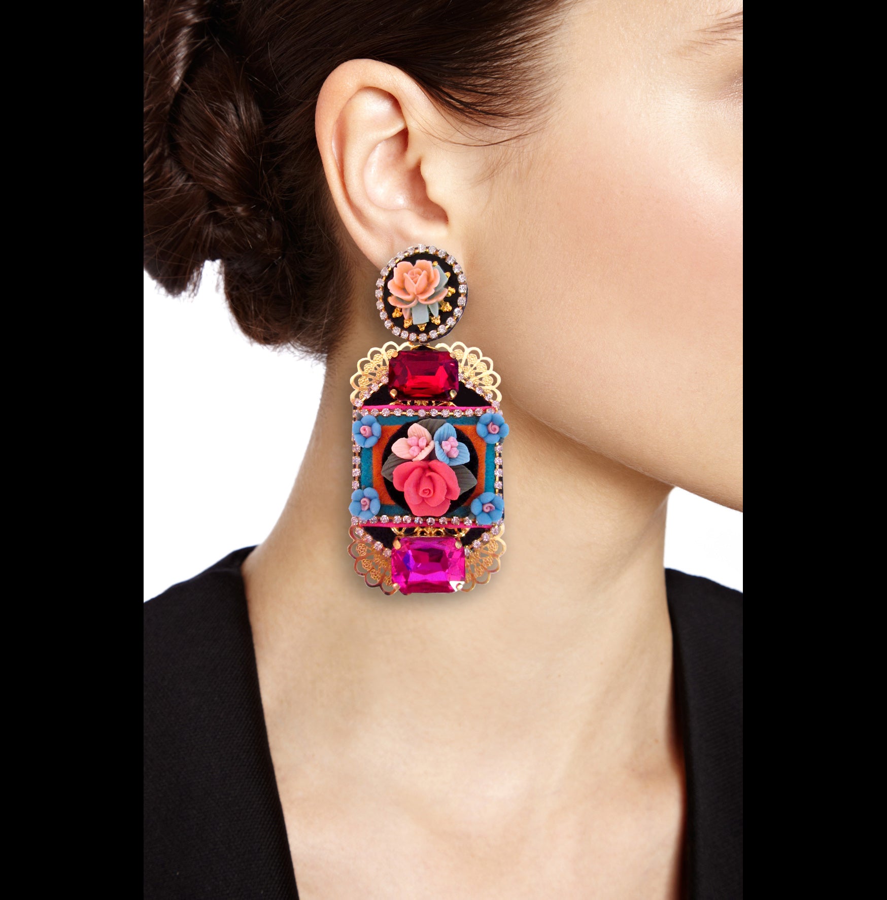 Mouchkine Jewelry handmade in france couture floral earrings.