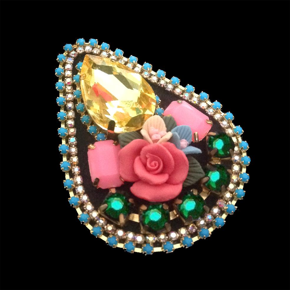 mouchkine jewelry chic handmade brooch with yellow crystal and ceramic flowers