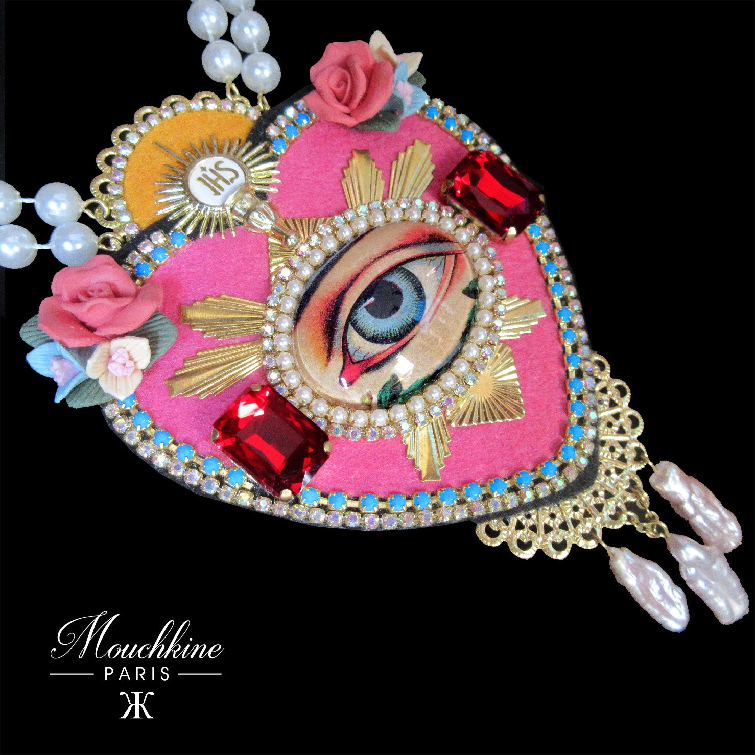 mouchkine jewelry paris luxury handmade pink heart necklace