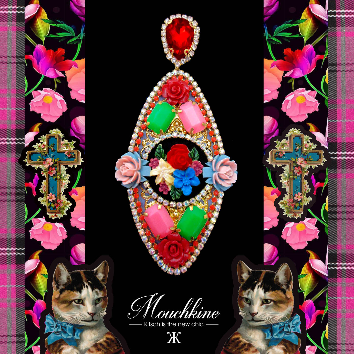 Mouchkine Jewelry handmade floral statement earrings. chic and trendy jewel made in france.