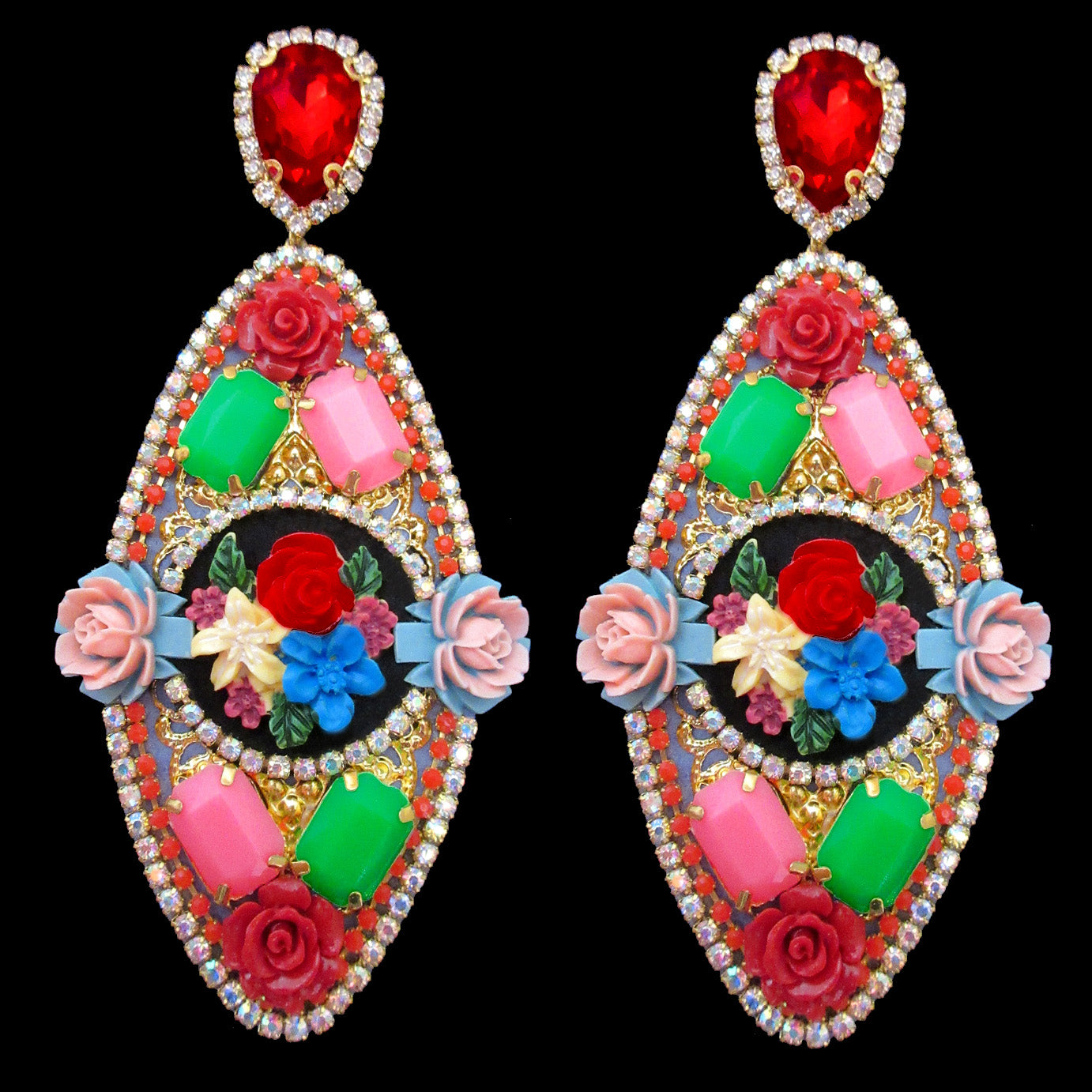 Mouchkine Jewelry haute couture floral pendant earrings. Ultra chic and trendy jewel made in france.
