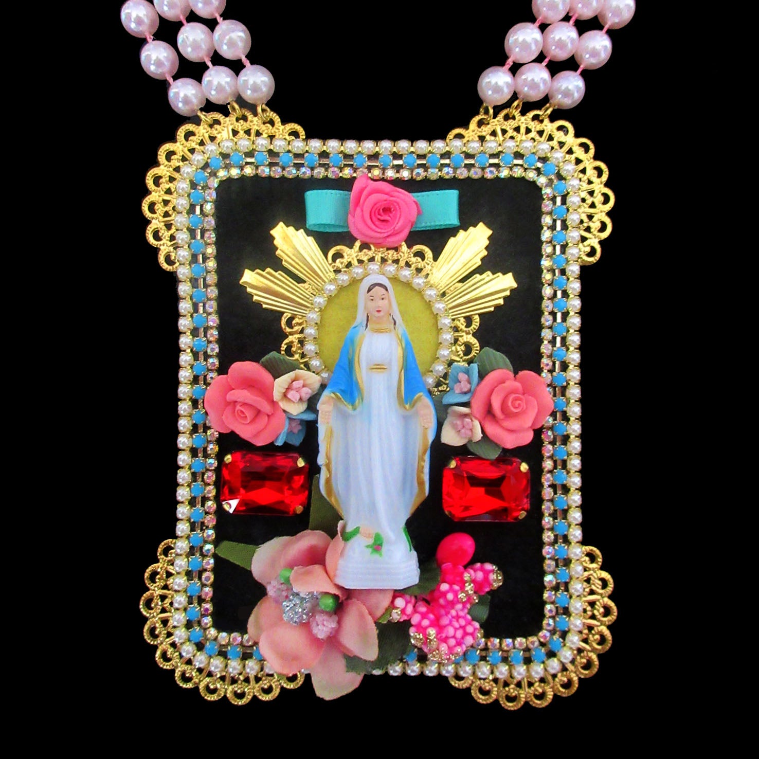 mouchkine jewelry handmade haute couture religious iconic statement madonna necklace.