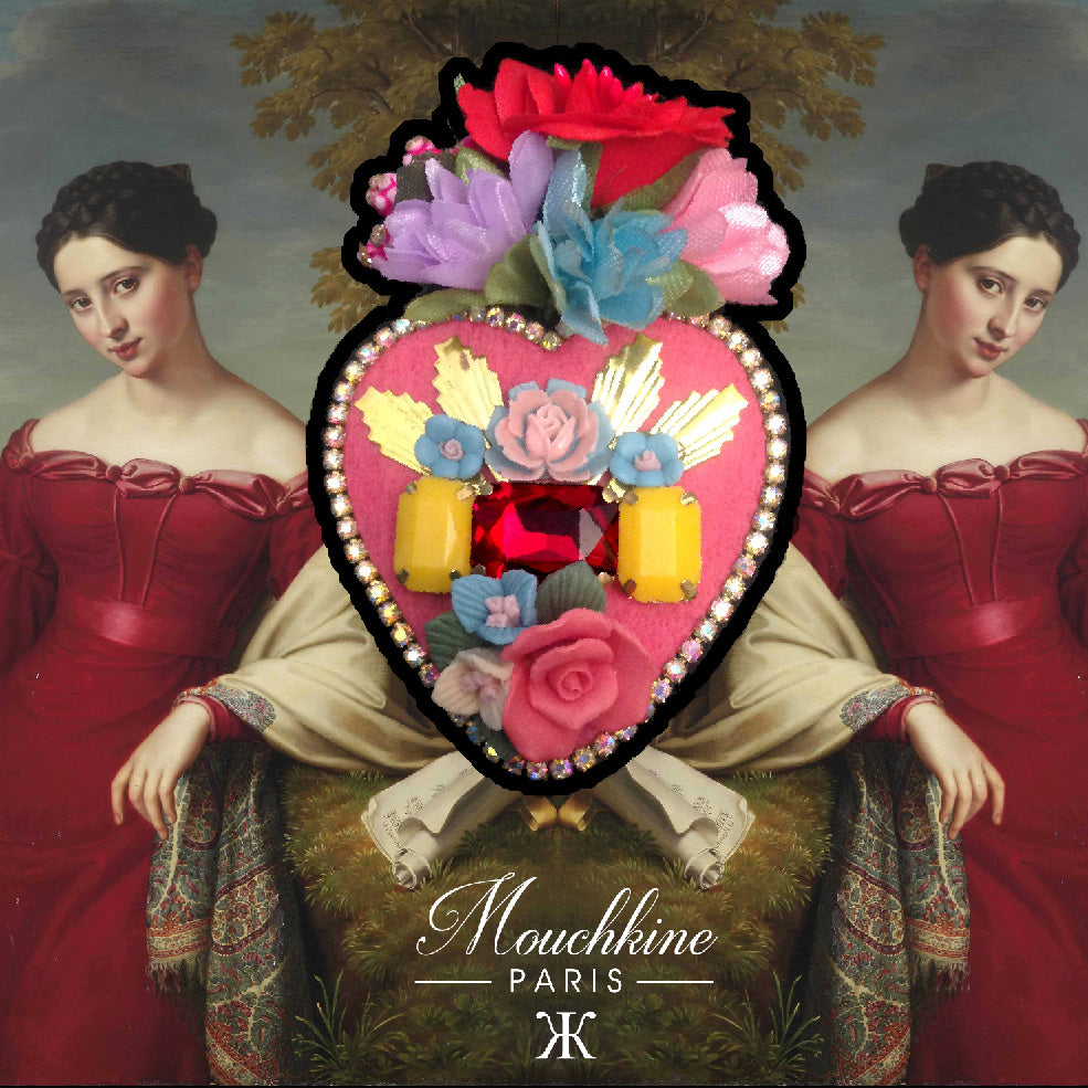 mouchkine jewelry elegant pink exvoto brooch handmade in france