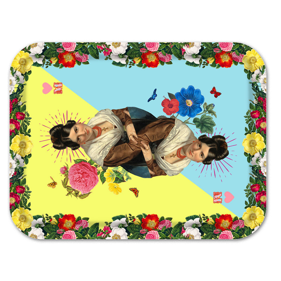 plateau bois de bouleau au design floral et baroque chic luxury design tray